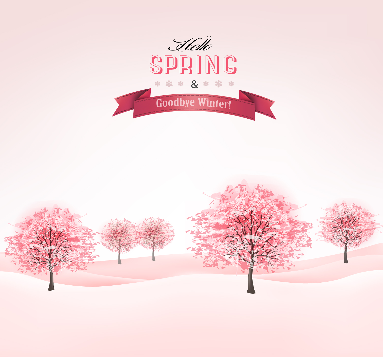 Pink style spring trees vector background Vector Background trees tree spring pink background   