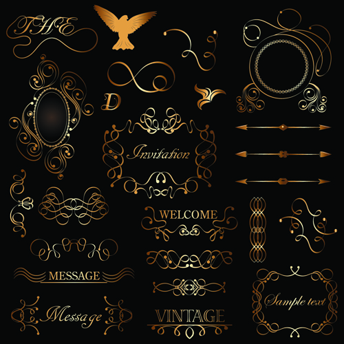 Golden ornament labels with vintage frames vector 04 vintage ornament labels label golden frames   