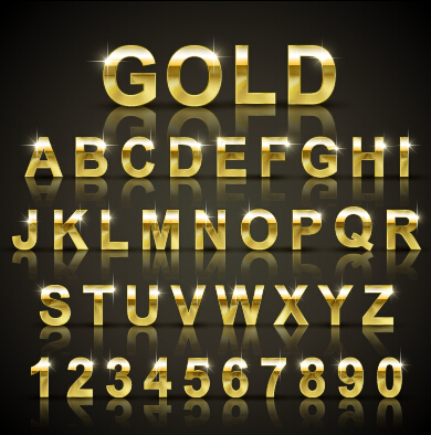 shining gold Letters and numbers vector shining numbers letters gold   