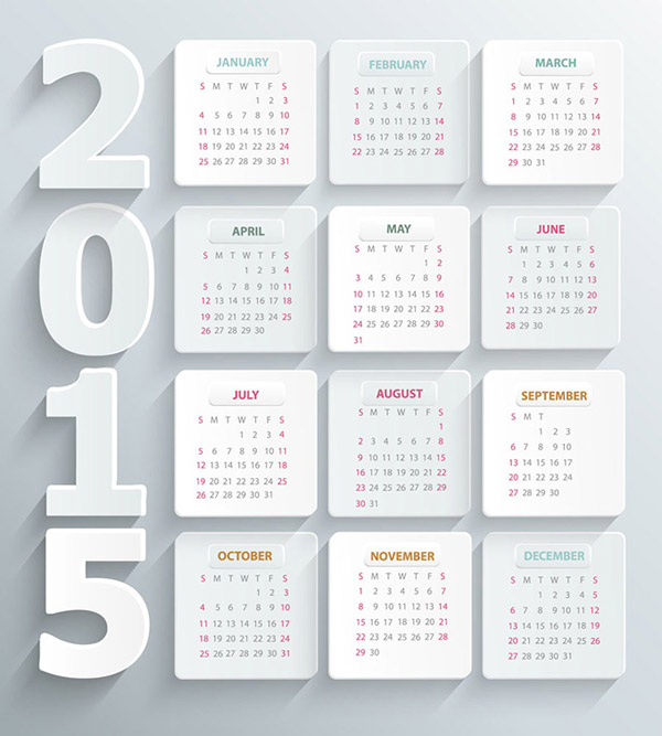 Simple white paper 2015 calendar vector white paper paper calendar 2015   