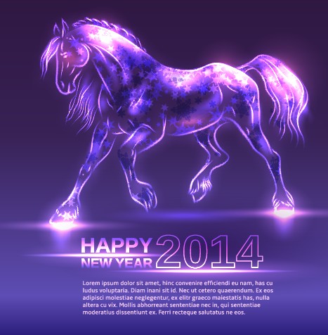 Neon Horse New Year design vector background 01 Vector Background new year neon horse background   