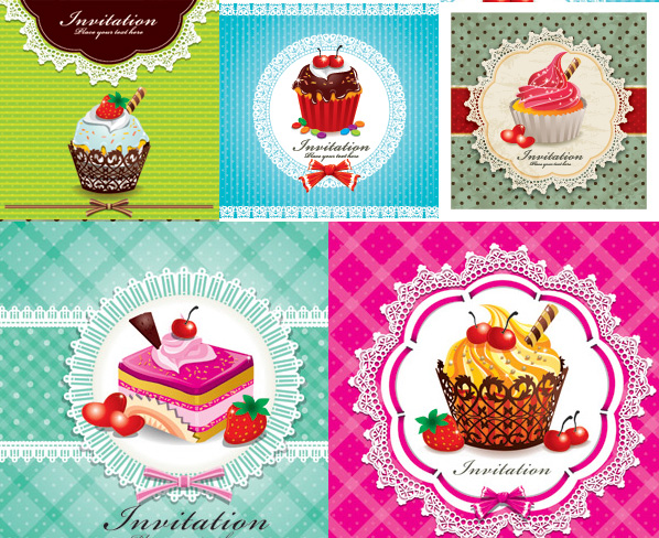 Dessert cake vector material strawberry lace pattern vector material to download ice cream eps dessert cherry cartoon background cake bows   