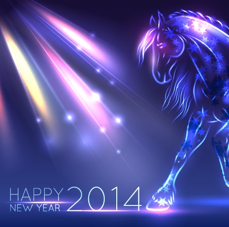 Neon Horse New Year design vector background 03 Vector Background new year new neon horse background   
