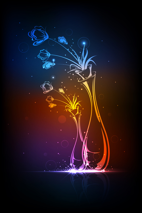 Set of Neon with flowers vector graphic 02 neon flowers flower   