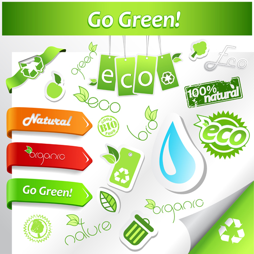 Go green Eco and Bio labels with Stickers vector 05 stickers sticker labels label green eco bio   