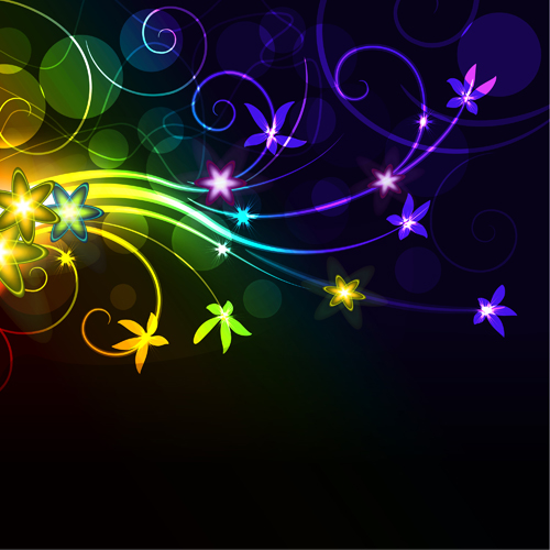 Set of Neon with flowers vector graphic 05 neon flowers flower   