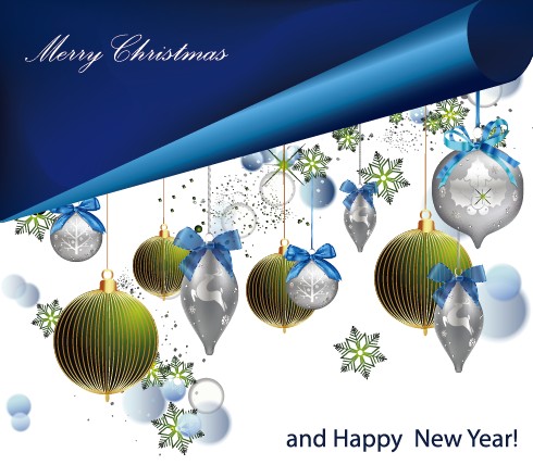 Christmas shiny baubles design vector background 01 Vector Background shiny christmas baubles background   