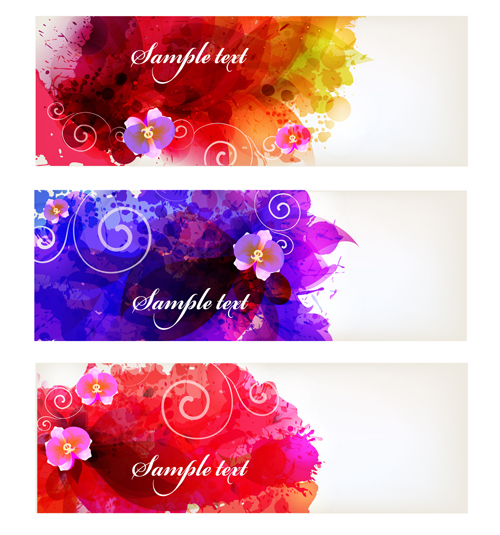 Flower watercolor vector banners material 03 watercolor flower banners   