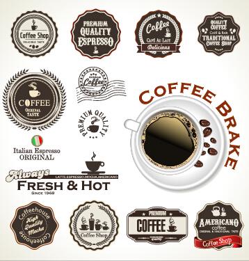 Retro badges label coffee vector set Retro font label coffee badges badge   