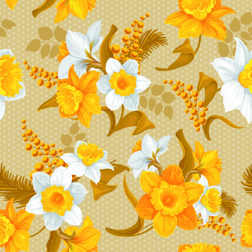 White and yellow flowers vector seamless pattern 02 yellow white seamless pattern flowers   