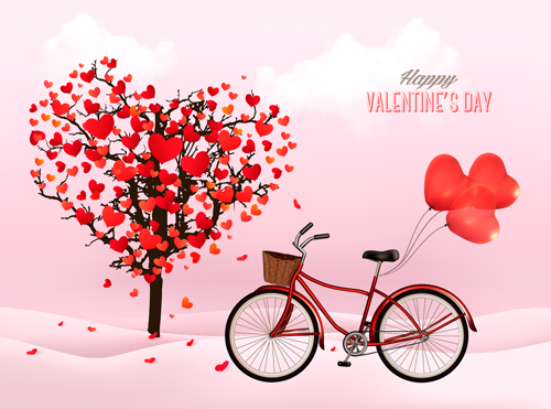 Valentine heart tree with bicycle romance vector 02 Valentine tree romance heart bicycle   