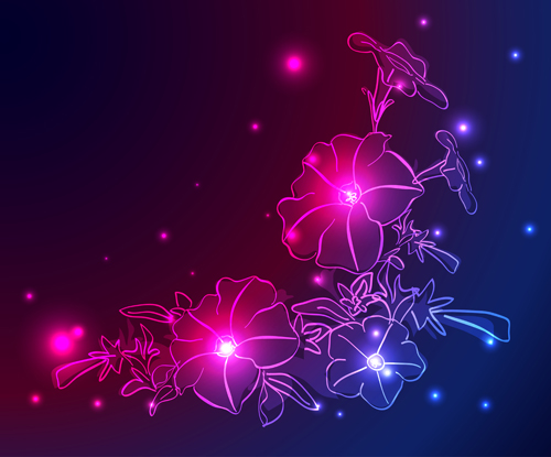 Set of Neon with flowers vector graphic 01 neon flowers flower   