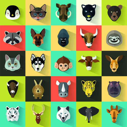 Different animal head icons vector set 02 icons head different Animal   