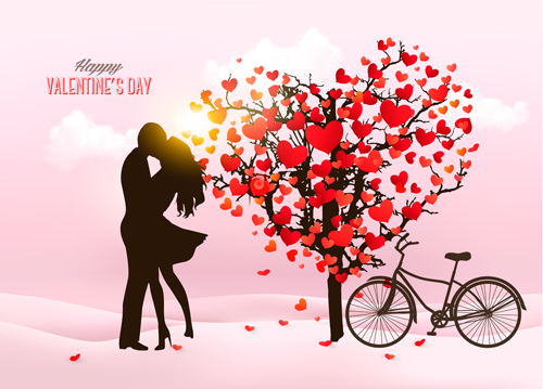 Valentine heart tree with bicycle romance vector 01 Valentine tree romance heart bicycle   