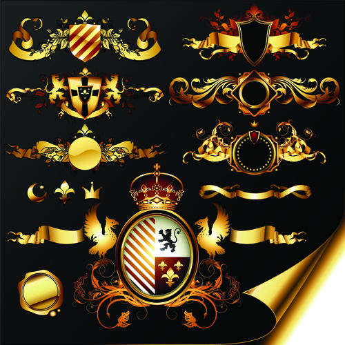 luxurious Golden Heraldic with ornaments Vector 05 ornaments ornament luxurious heraldic golden   