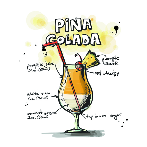 Hand Drawn Cocktails Recipes vector 04 Recipes hand-draw hand drawn cocktails   