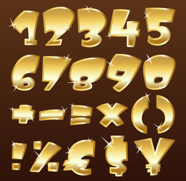 Shiny gold Alphabet and numeral, Punctuation vector 01 shiny punctuation numeral gold alphabet   