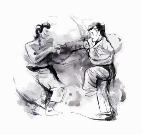 Watercolor drawn karate vector graphics 01 watercolor karate graphics drawn   