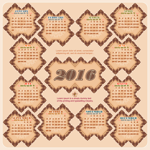 Retro decor frame calendar 2016 vintage vector vintage frame calendar 2016   