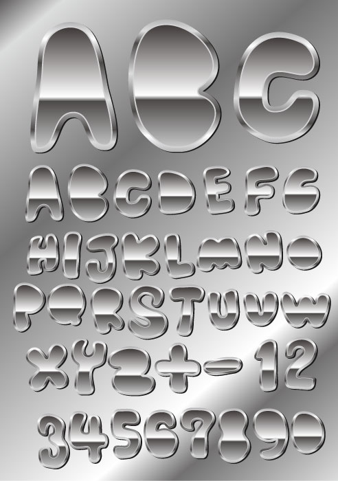 Set of Metal style Alphabet and numeral vector numeral metal style metal alphabet   