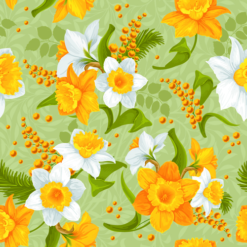 White and yellow flowers vector seamless pattern 01 yellow seamless pattern flowers   