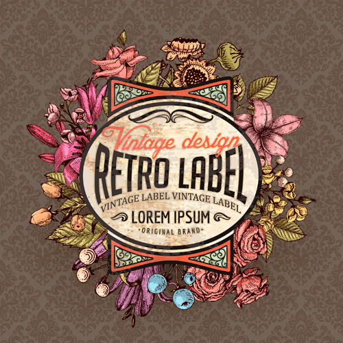 Retro flower labels ornate vector set 04 Retro font labels flower   