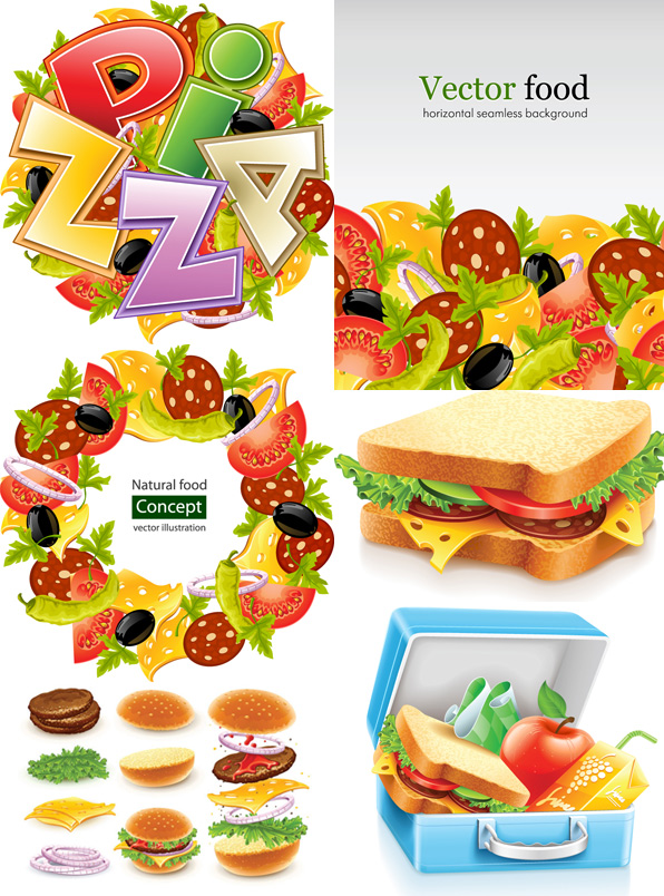Fast food vector steak sesame Salad jam food fast food cheese burgers bread   