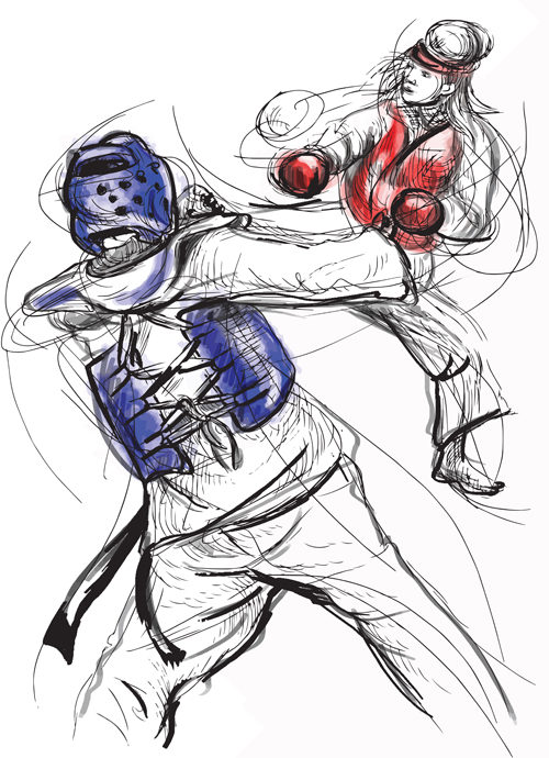 Taekwondo watercolor hand drawing vector 10 watercolor Taekwondo design   