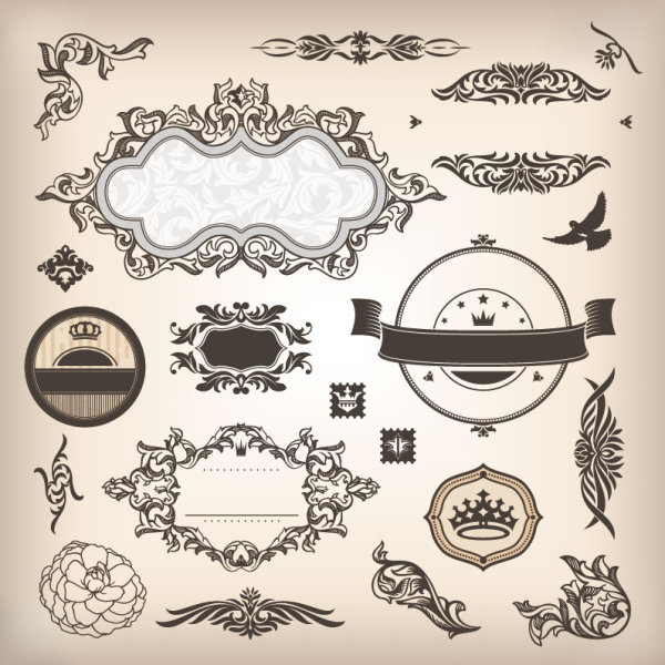 Vintage elements Borders and labels vector 04 vintage labels label elements element borders border   