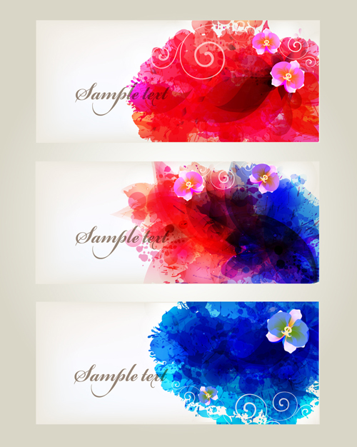 Flower watercolor vector banners material 01 watercolor flower banners   