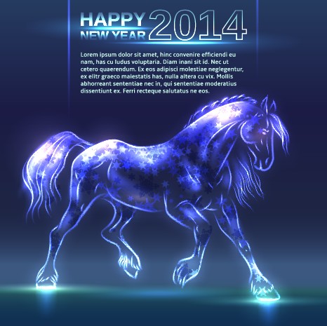 Neon Horse New Year design vector background 02 Vector Background new year new neon background   