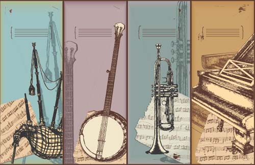 Hand drawn Vintage Musical instruments vector 05 musical instruments musical music instruments hand-draw hand drawn   