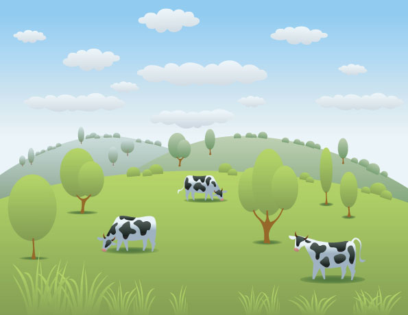 Cartoon dairy cow and natural landscapes vector natural landscape Dairy cow cow cartoon   