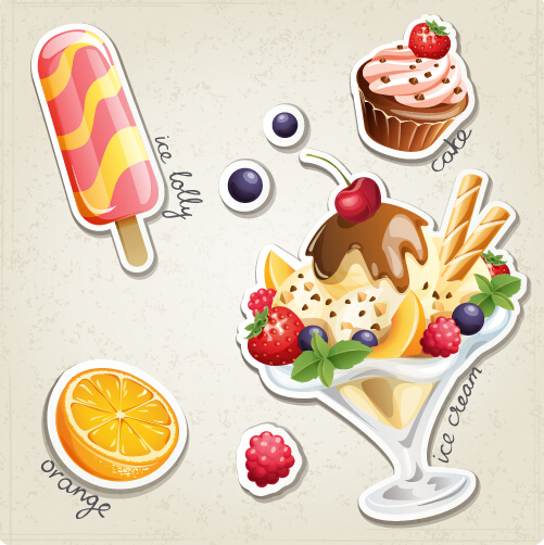 Fresh fruit and ice cream vector set 02 ice cream fresh cream   