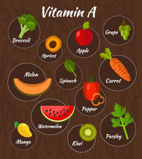 Vitamin with healthy diet vector material 10 vitamin Healthy diet   