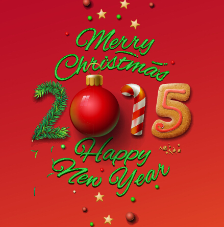 2015 Happy new year with xmas red vector xmas new year 2015   