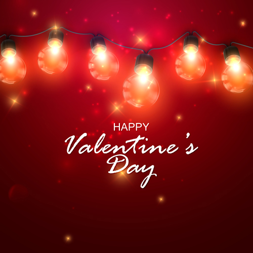 Red Valentine background with light bulb vector 01 Valentine red light bulb background   