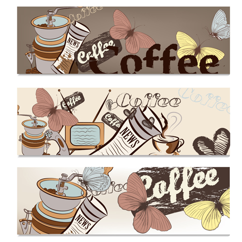 Hand drawn coffee banner elements vector 03 hand drawn elements coffee banner   