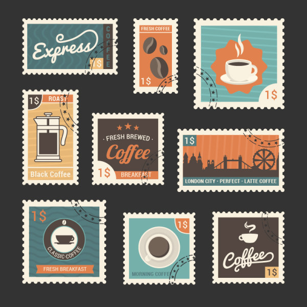 Retro coffee stamps template vector template vector template stamps Retro font coffee   