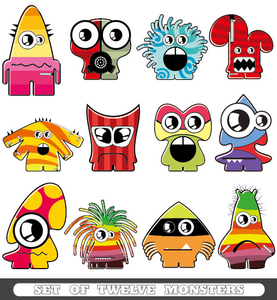 Vector of Funny cartoon monsters 01 monsters funny cartoon   