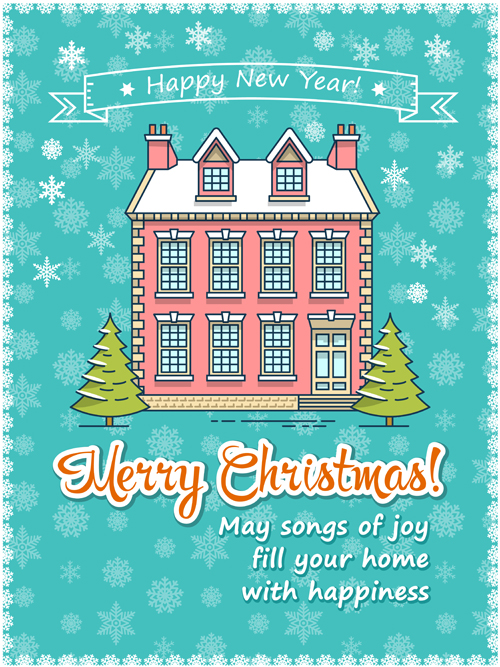 Christmas greeting cards with house vector 09 house greeting christmas cards   