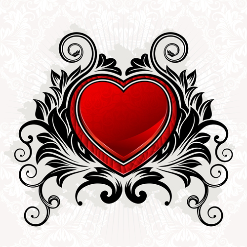 Red heart with floral ornaments vector 03 ornaments heart floral   
