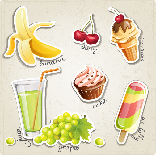 Fresh fruit and ice cream vector set 03 ice cream fruit fresh cream   