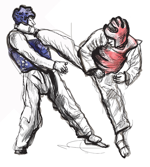 Taekwondo watercolor hand drawing vector 02 watercolor Taekwondo design   