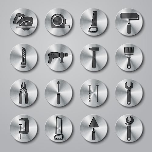 Tools metal icons button vector tools icons button   