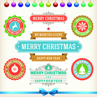 Vintage 2014 Christmas decoration and labels vector 03 vintage labels label decoration Christmas decoration christmas 2014   