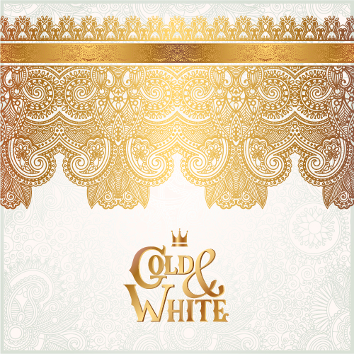 Gold with white floral ornaments background vector illustration set 21 white ornaments gold floral background   