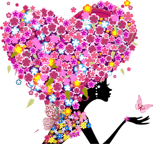 Floral girls with Valentine vector 01 Valentine girls floral   