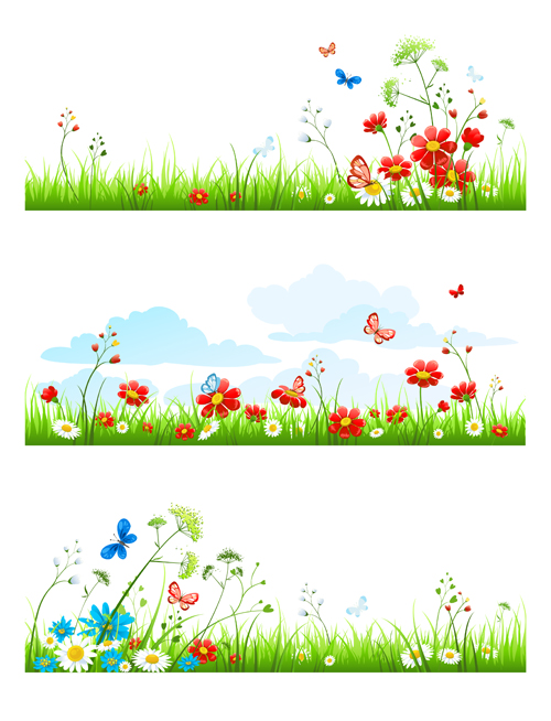 Summer flower with butterflies nature elements vector 02 summer nature flower elements element butterflies   