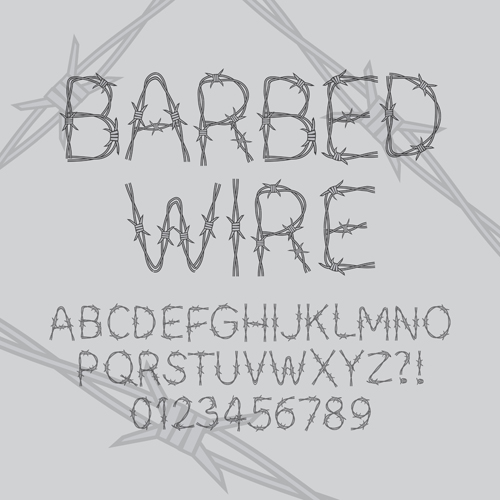 Barbed Wire alphabet with numbers vector wire numbers Barbed alphabet   